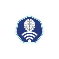 Brain and wifi logo design sign. Education, technology and business background. Wi-fi brain logo icon. vector