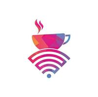 taza de café con logotipo de icono de vector wifi. plantilla de diseño de logotipo creativo para cafetería o restaurante.