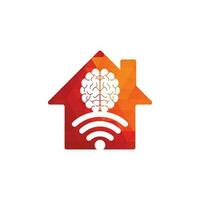 diseño de logotipo de concepto de forma de casa de cerebro y wifi. educación, tecnología y antecedentes comerciales. icono del logotipo del cerebro de wifi vector