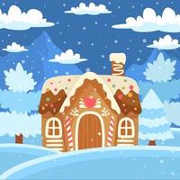 Gingerbread House With Snow Concept Background vector