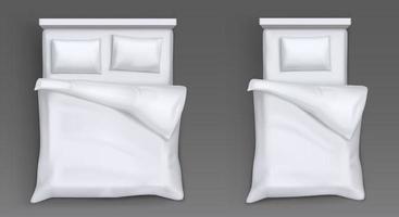 Beds with white pillows, blanket, sheet vector