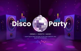 Disco party banner with light ball, speaker vector