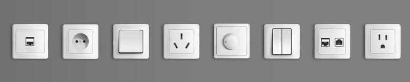 Electric sockets and switches on wall