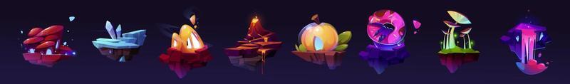 Fantasy flying islands for 2d ui game design vector