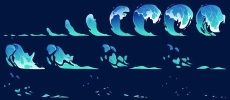 Water splash vfx animation cartoon sprite sheet vector