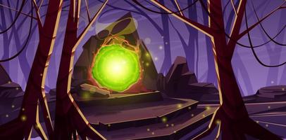 Magic portal in forest on top of stone stairs vector