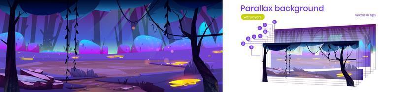 Parallax background with magic forest landscape vector