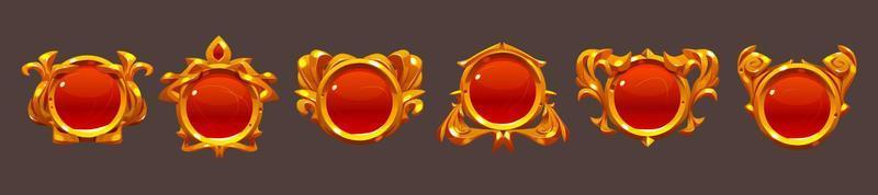 Red game buttons with golden frames vector