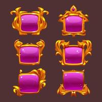 Pink buttons with golden frames for rpg game vector