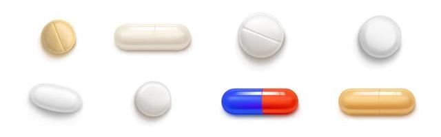 Pills, tablets and medicine drugs, capsules set vector