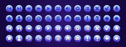 Blue circle buttons with icons for website or game vector