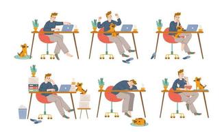 Man pet owner work on laptop at home vector