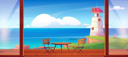 House terrace and lighthouse on sea shore vector