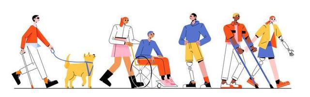 Group of people with different disabilities vector