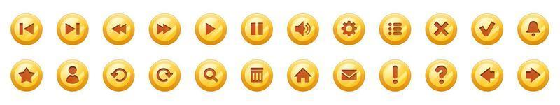 Gold buttons with icons for music or video player vector