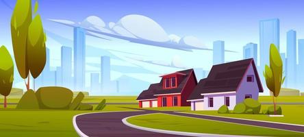 Suburb district with houses, road in summer vector