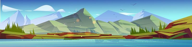 Summer landscape with river, mountains and forest vector