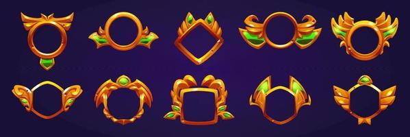 Golden award badges, game avatar frames vector