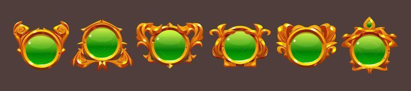 Green game buttons with golden frames vector