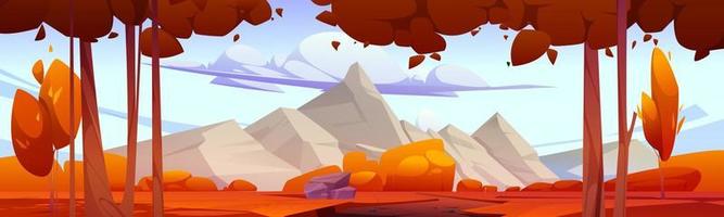 Autumn valley with mountains and orange grass vector