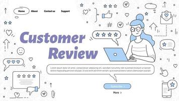 Customer review banner with girl puts feedback vector