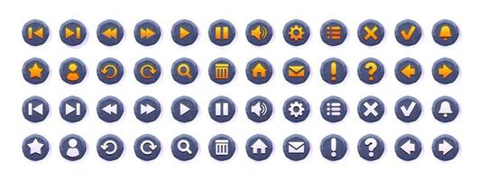 Web buttons with stone texture and menu icons vector