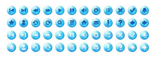 Circle buttons with blue jelly texture and icons vector