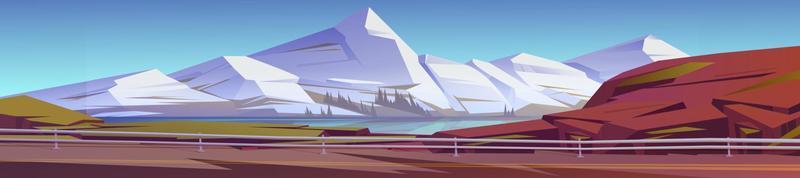 Mountain landscape with car road on lake shore vector