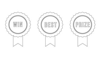 Set of badges with ribbons and inscriptions winner, best, prize in line style. vector