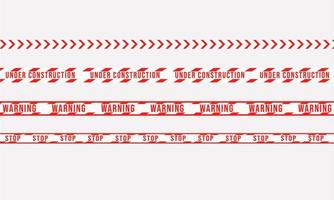 Set of warning red ribbons for construction and crime control. Under construction, stop, warning. Vector illustration on white background.