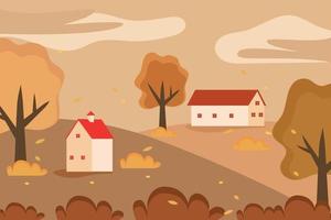 Flat autumn background in brown colors. Vector illustration