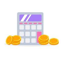 Flat style electronic calculator with stacks of coins. Vector illustration