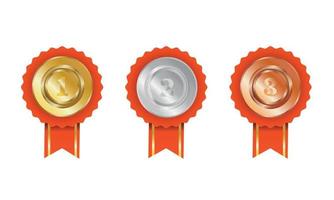 Badge with ribbons. Gold, silver, bronze. Vector illustration