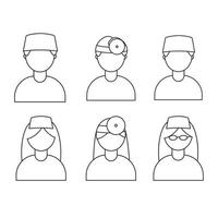 A set of different doctors in uniform. Man, woman in flat style. Line style. vector