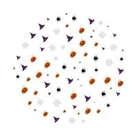 a pattern in a circle of cobwebs, black pumpkin spiders hats on a white background vector