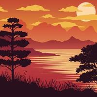 Night savannah landscape, natural African background vector illustration