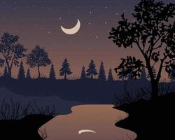 paisaje de sabana nocturna, ilustración de vector de fondo africano natural