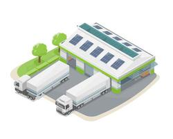 smart warehouse with solar cell energy ecology for eco factory with logistics trailer isometric isolate vector