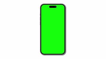 Mobile phone animated mockup with green screen. Isolated on white background. Animation for presentation. Mobile phone mockup with blank green screen. 4K animation video