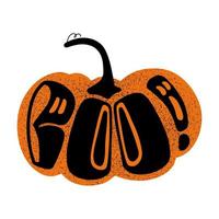 Halloween pumpkin with boo text vector illustration. Holiday lettering design for greeting cards, stickers, poster.