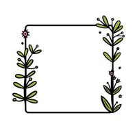 Rustic wreath divider with handdrawn flowers. Square doodle wreath. Doodle vector illustration