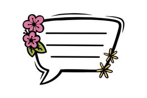 Floral rectangular speech bubble or label for scrapbooks decoration. Frame with flowers for text or message. Doodle vector illustration