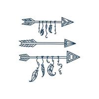 Tribal arrows with feathers. Boho archery illustration. Vector arrows