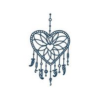 Heart dreamcatcher with tribal feathers. Dreamcatcher for Saint Valentine Day. Vector illustration