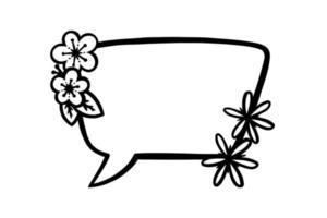 burbuja de habla rectangular floral o etiqueta para la decoración de álbumes de recortes. marco con flores para texto o mensaje. garabato, vector, ilustración vector