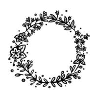 Flower circle wreath for invitations and bullet jourmals ornaments. Circle wreath divider or frame. Doodle vector illustration