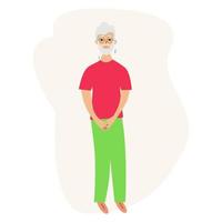 Urinary incontinence problem. Elderly men wants to pee. The old men feels pain in his groin. Experiencing pain. Flat vector illustration.