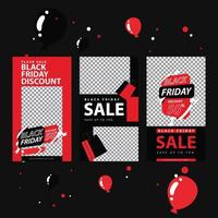 Black Friday Stories Template Design Collection With Red Black Color vector