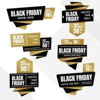 Black Friday Sticker Badge Style Promotion Set With Black Gold Color vector