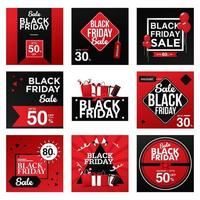 Black Friday Template Simple Design Set vector with Black Red Color